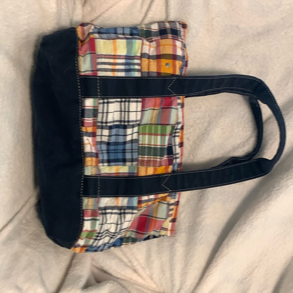 J Crew Madras Plaid Patchwork Tote Y2K Vtg Shoulder Bag 16x10 Cottagecore Boho